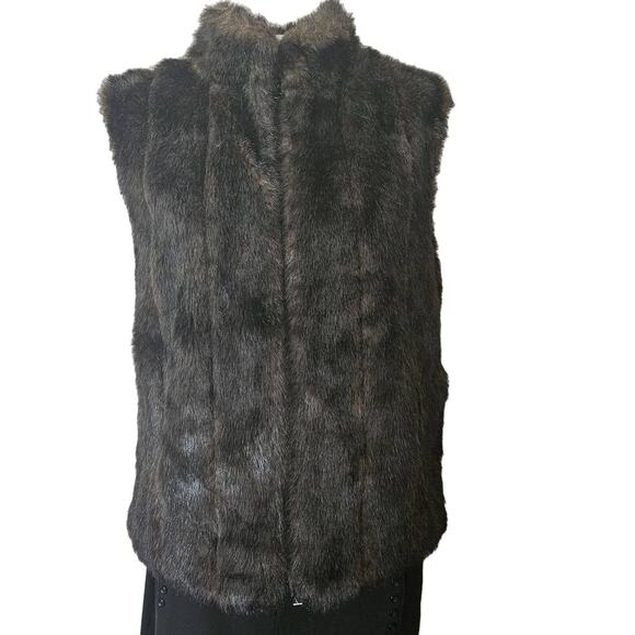 Dark Brown Vegan Faux Fur Vest with Pockets Size Small - Picture 1 of 4
